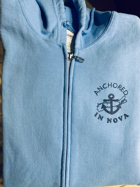 Adult Unisex Zippered Hoodie: Carolina Blue