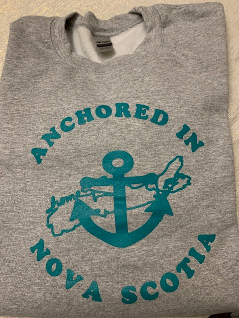 Adult Unisex Crewneck: Gray Teal Print